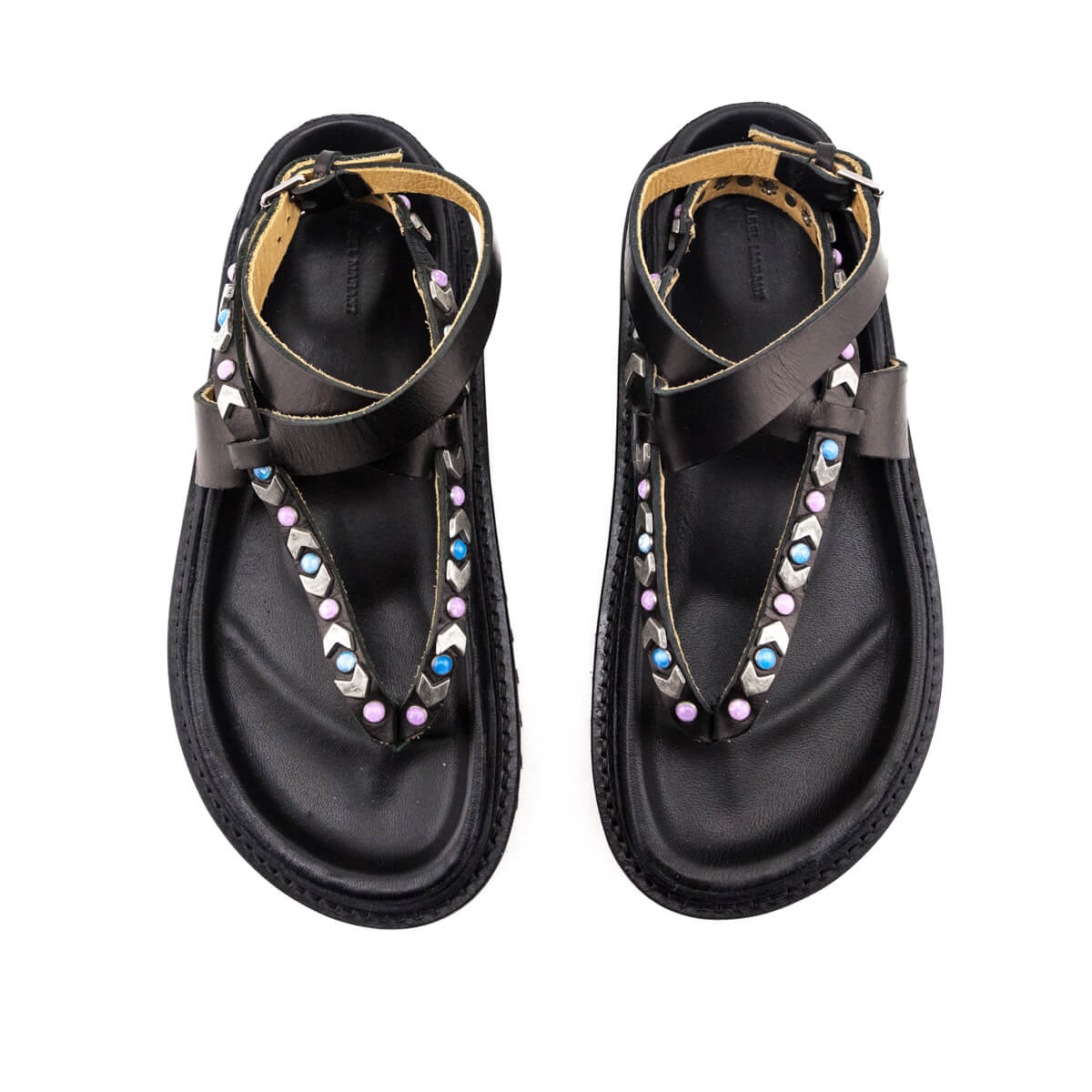 Isabel Marant Black Leather Studded T-Strap Platform Sandals Size US 5 | EU 35 - Love that Bag etc - Preowned Authentic Designer Handbags & Preloved Fashions