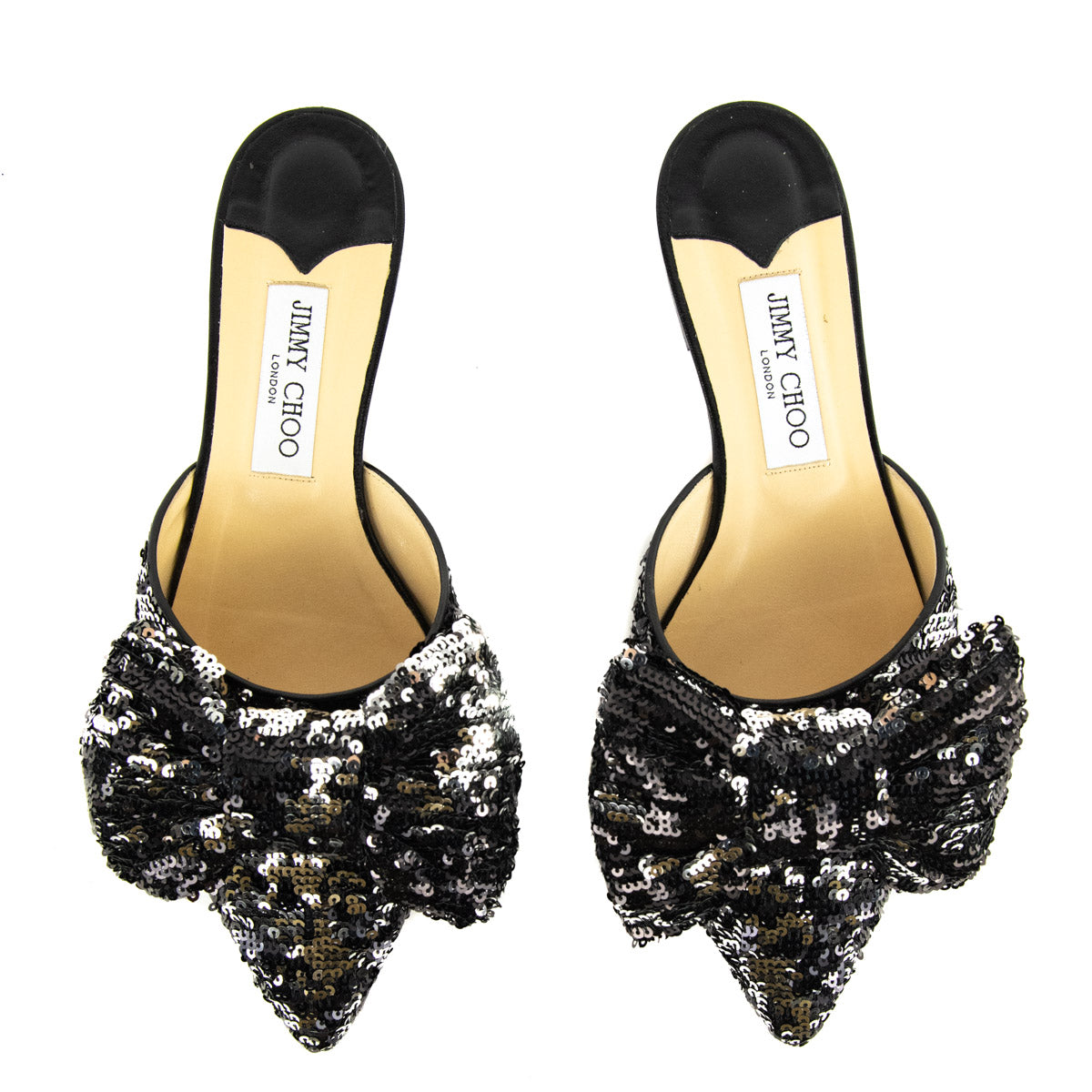 Jimmy Choo Black Silver Sequin Bow Mules Consign Jimmy Choo