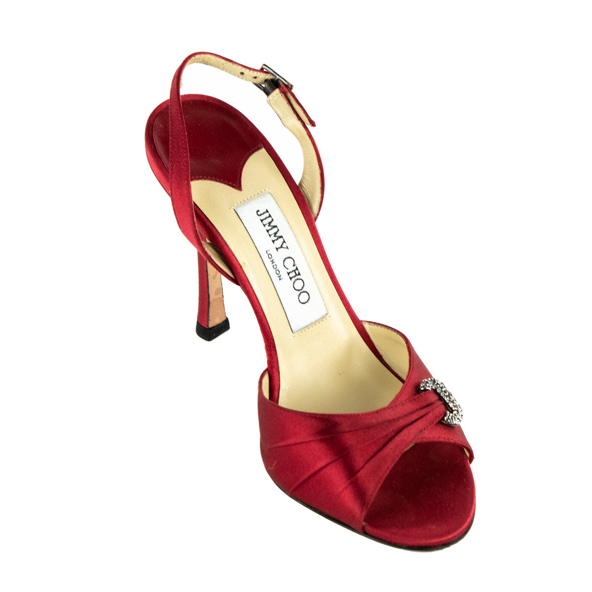 Jimmy Choo Red Satin Crystal Embellished Peep-Toe Pumps Size US 6 | EU 36 - Love that Bag etc - Preowned Authentic Designer Handbags & Preloved Fashions