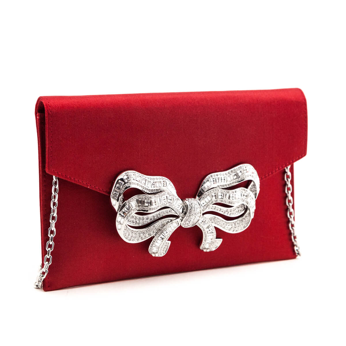Judith Leiber Red Satin Bow Envelope Clutch - Love that Bag etc - Preowned Authentic Designer Handbags & Preloved Fashions