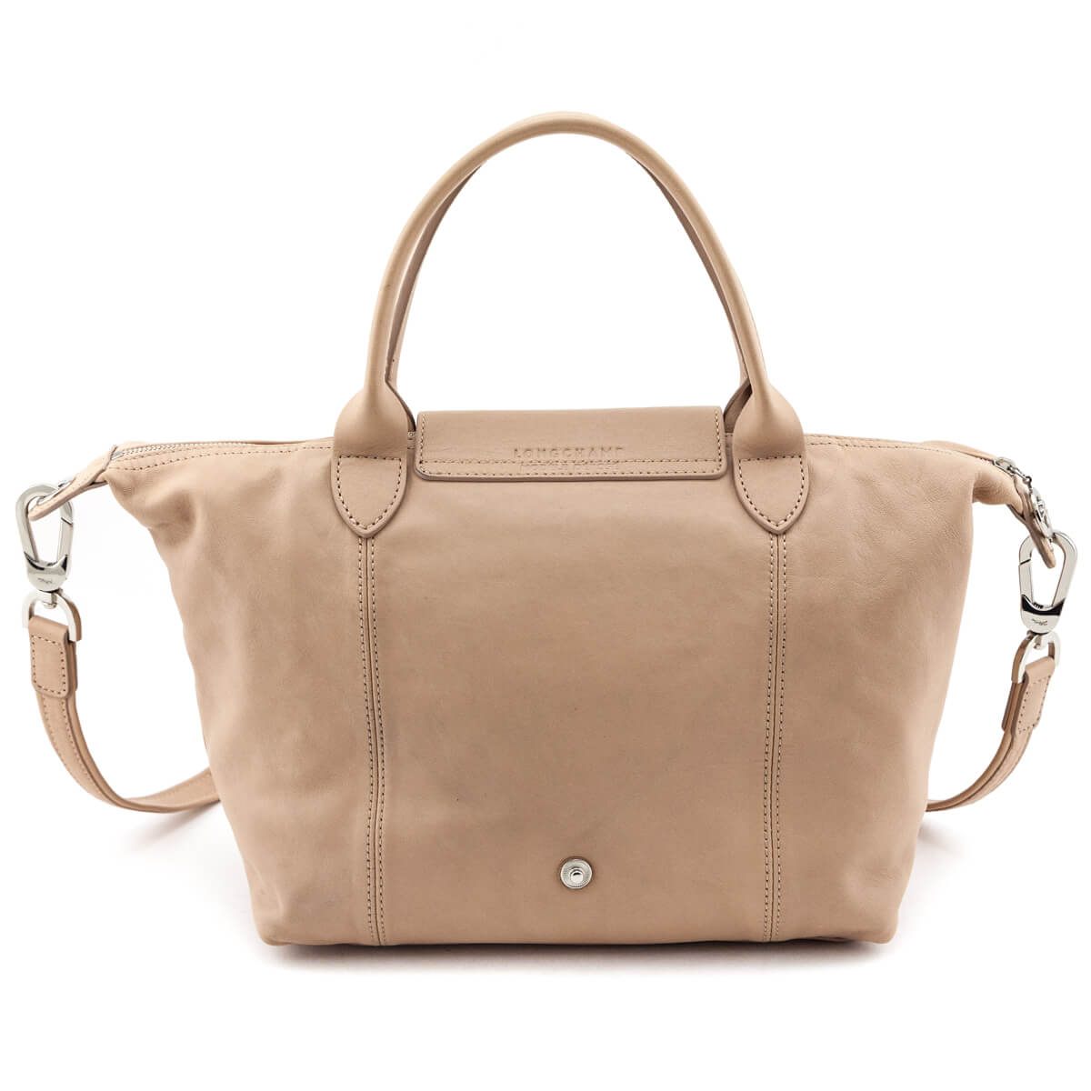 Longchamp Beige Calfskin Le Pliage Cuir Small Top Handle - Love that Bag etc - Preowned Authentic Designer Handbags & Preloved Fashions