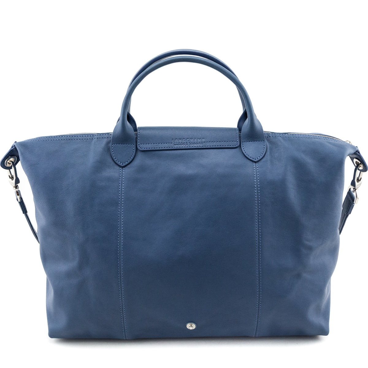 Longchamp Blue Calfskin Le Pliage Cuir Large Top Handle - Love that Bag etc - Preowned Authentic Designer Handbags & Preloved Fashions