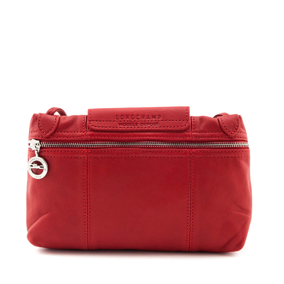 Pliage leather crossbody bag Longchamp Red in Leather - 37937528