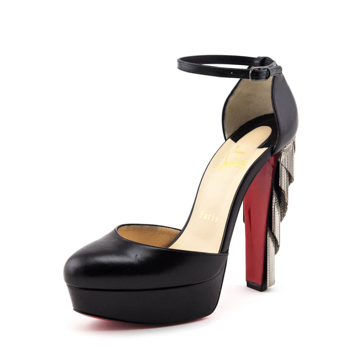 Christian Louboutin Black Leather Chainlink Accent Platform Pumps Size US 7 | EU 37 - Love that Bag etc - Preowned Authentic Designer Handbags & Preloved Fashions