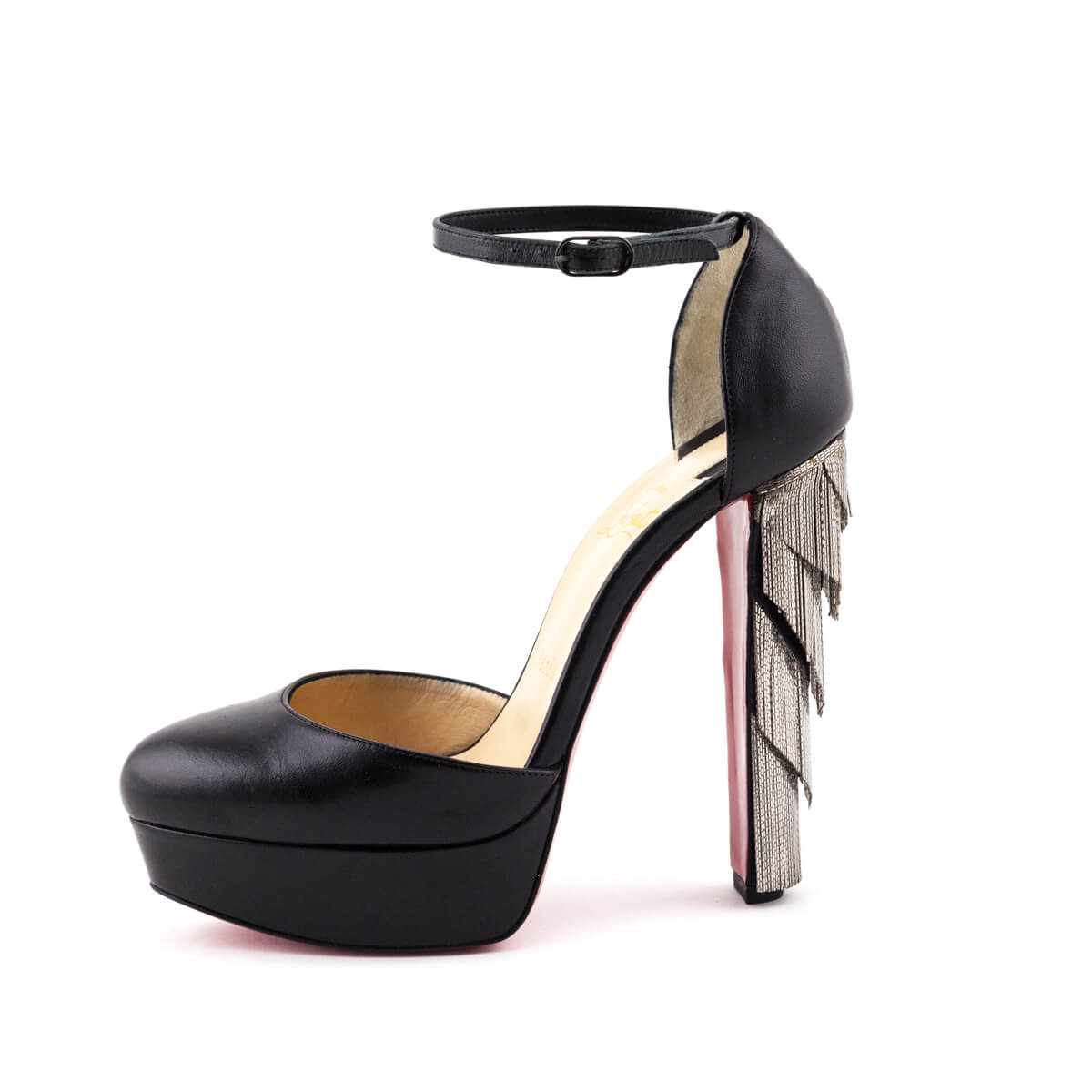 Christian Louboutin Black Leather Chainlink Accent Platform Pumps Size US 7 | EU 37 - Love that Bag etc - Preowned Authentic Designer Handbags & Preloved Fashions