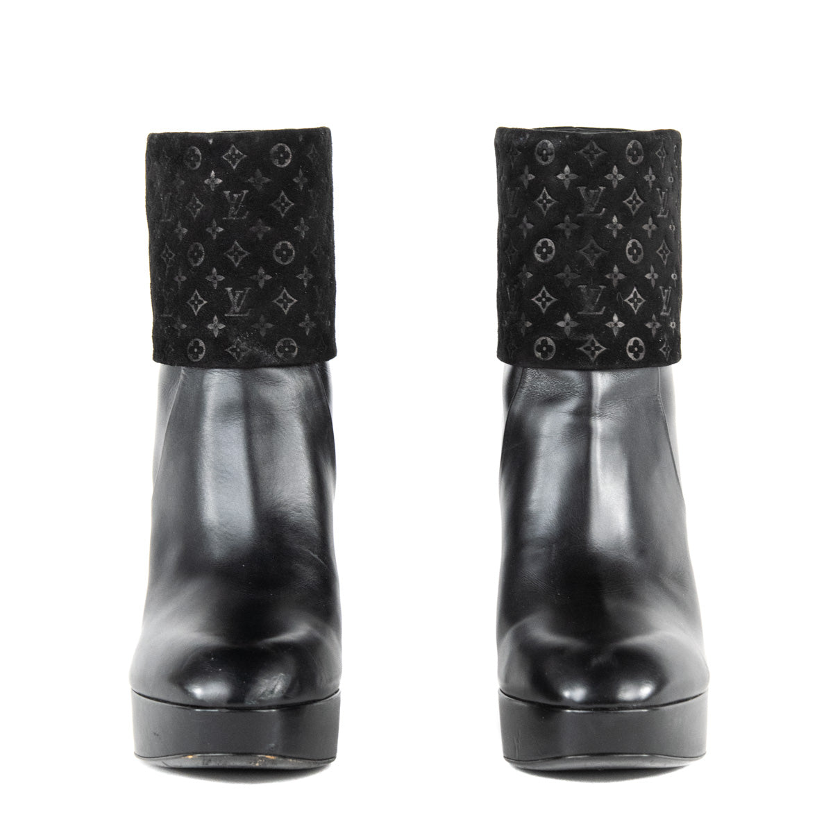 Louis Vuitton Black Suede And Patent Leather Platform Boots Size