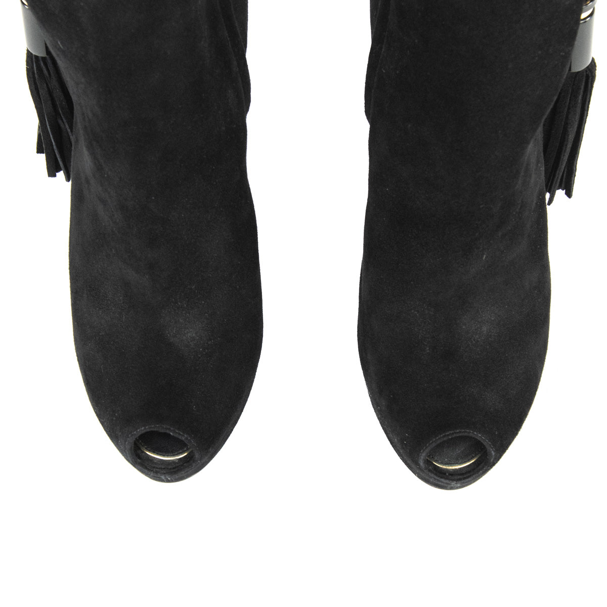 Louis Vuitton Black Suede Tassel Peep Toe Ankle Boots Size US 11 | EU 41 - Love that Bag etc - Preowned Authentic Designer Handbags & Preloved Fashions