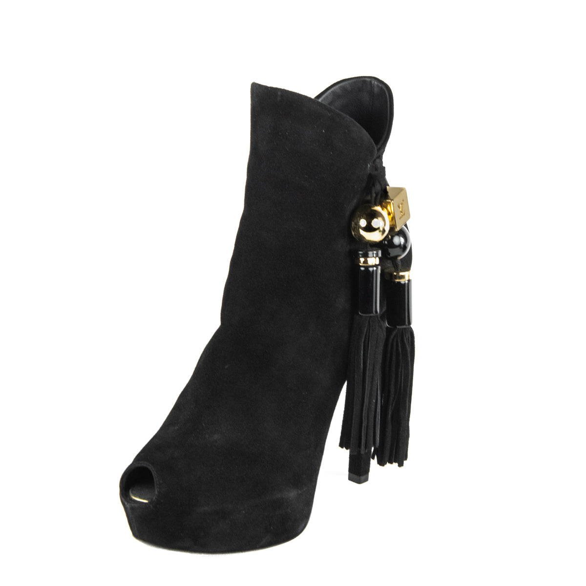 Louis Vuitton Black Suede Tassel Peep Toe Ankle Boots Size US 11 | EU 41 - Love that Bag etc - Preowned Authentic Designer Handbags & Preloved Fashions