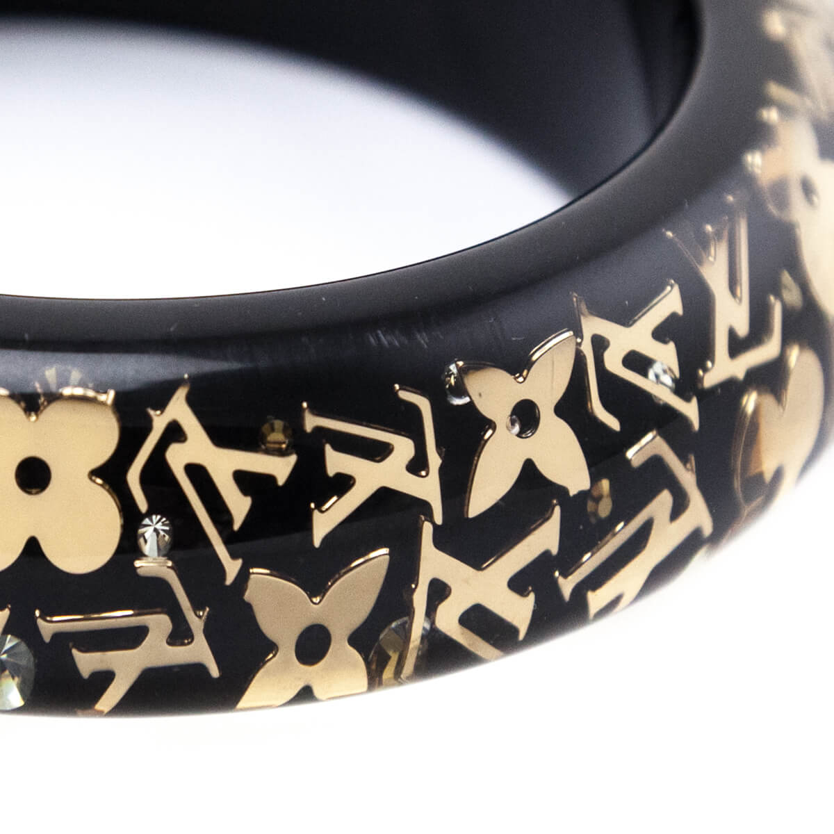 LOUIS VUITTON Clear Resin Gold Tone Monogram Inclusion Bangle Bracelet