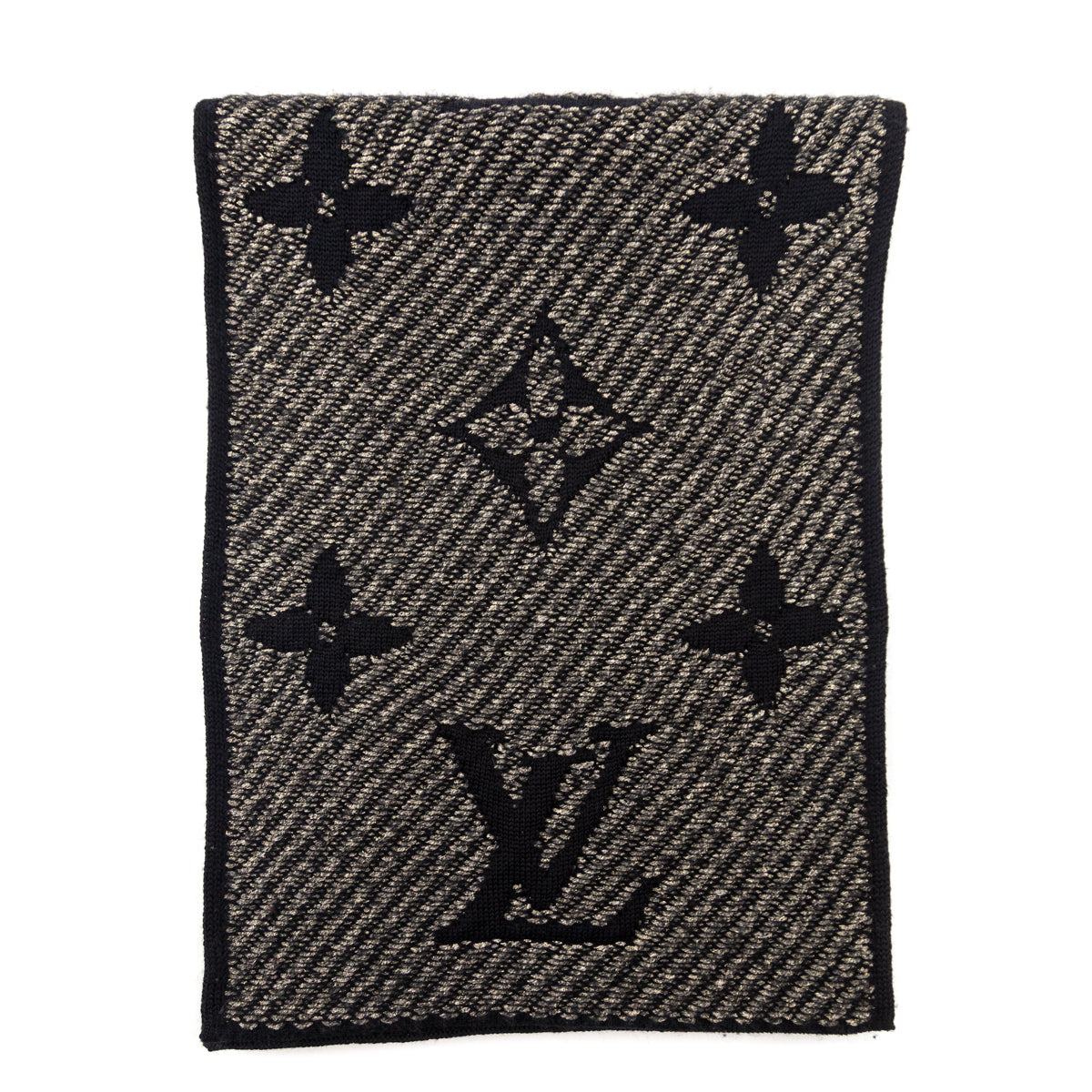 Louis Vuitton Black & Gold Wool Cashmere Monogram Scarf