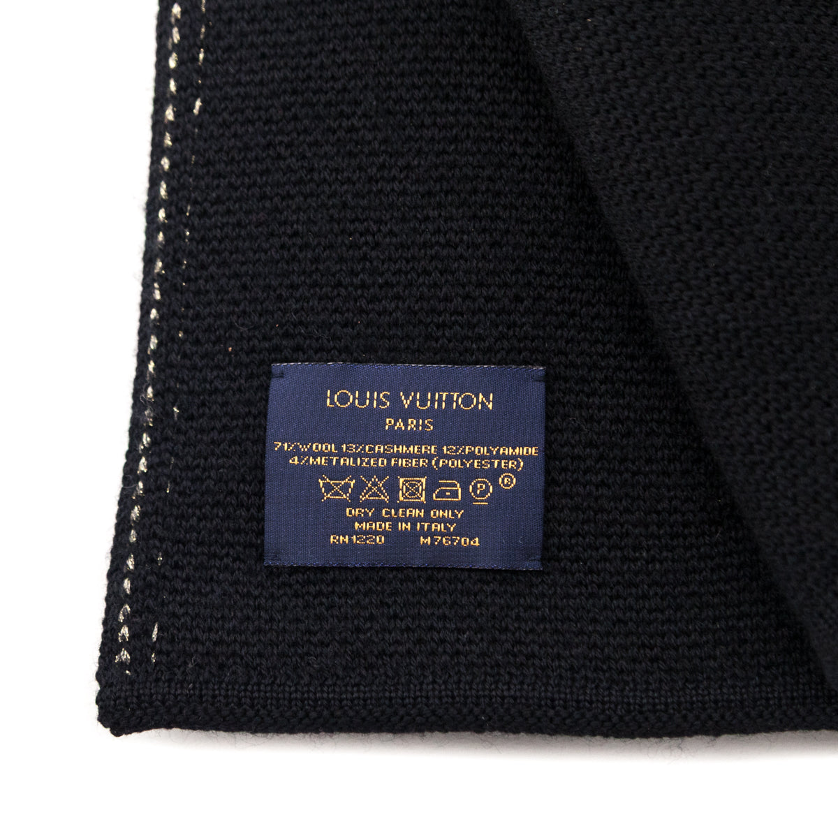 Louis Vuitton Black & Gold Wool Cashmere Monogram Scarf