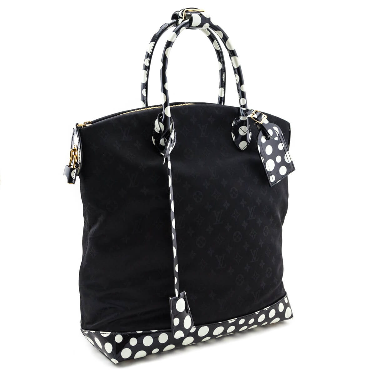 Louis Vuitton Black & White Nylon Monogram Kusama Infinity Dots Lockit MM Tote - Love that Bag etc - Preowned Authentic Designer Handbags & Preloved Fashions