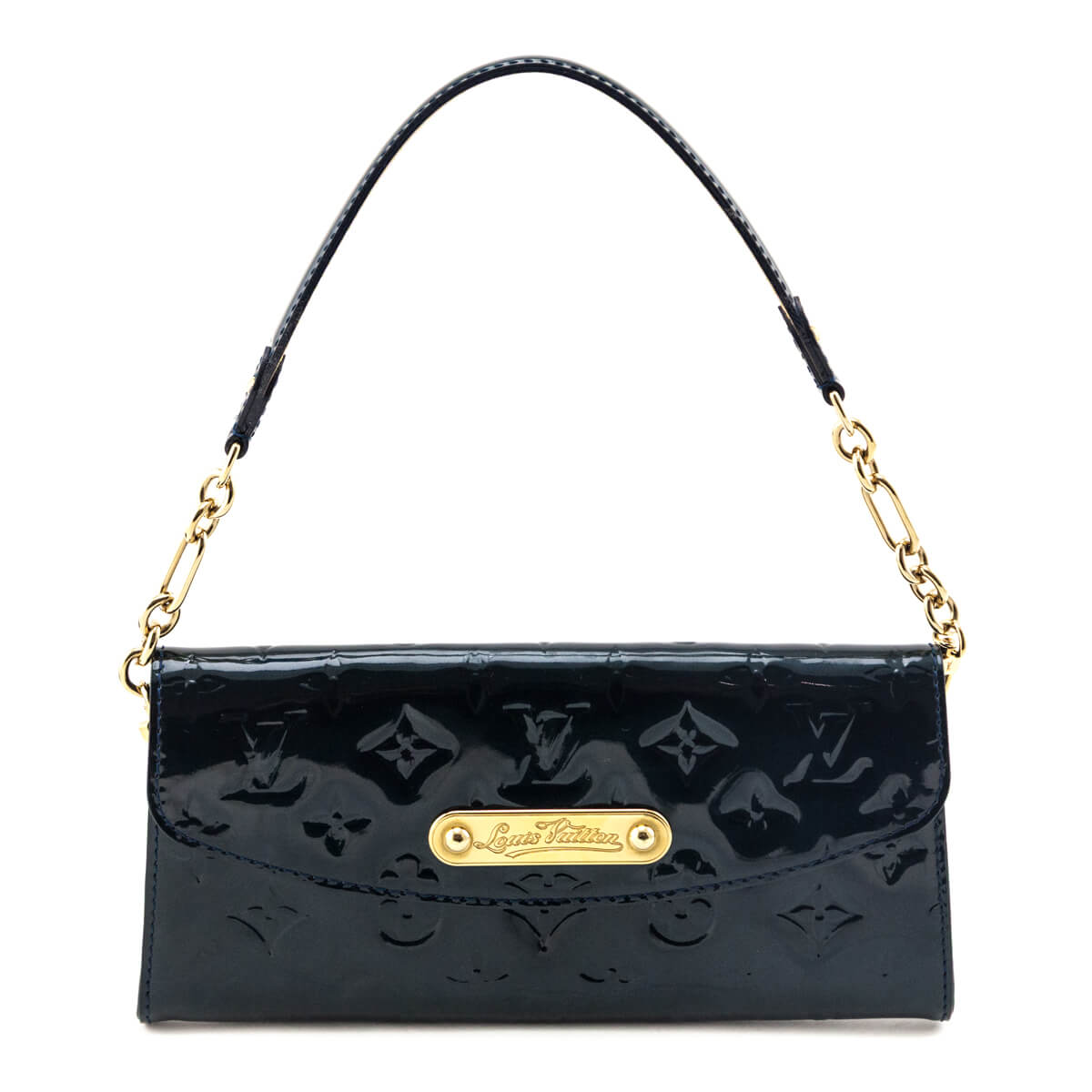 Louis Vuitton Bleu Nuit Monogram Vernis Sunset Boulevard Convertible Clutch