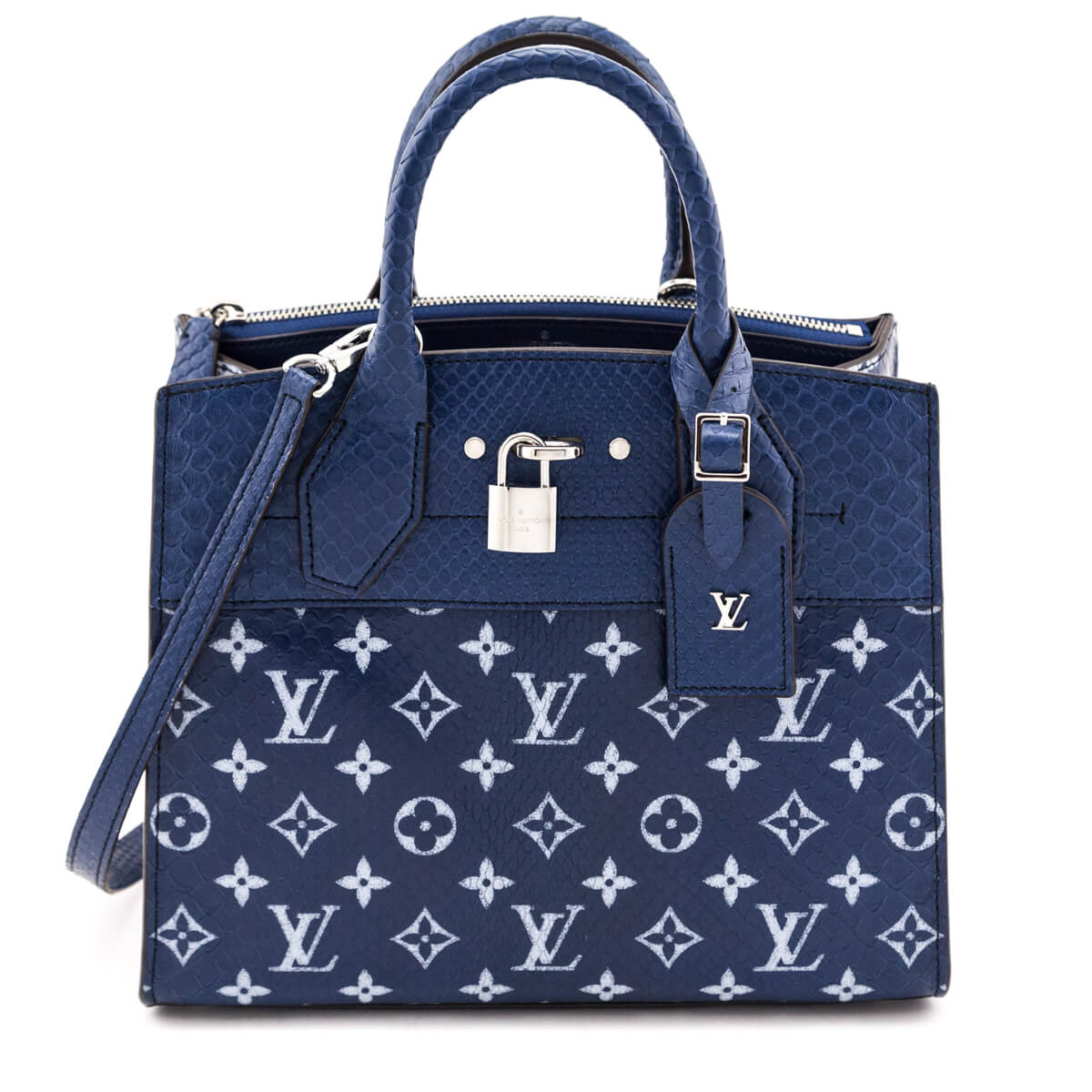 Louis Vuitton Blue Monogram Python City Steamer PM - Love that Bag etc - Preowned Authentic Designer Handbags & Preloved Fashions