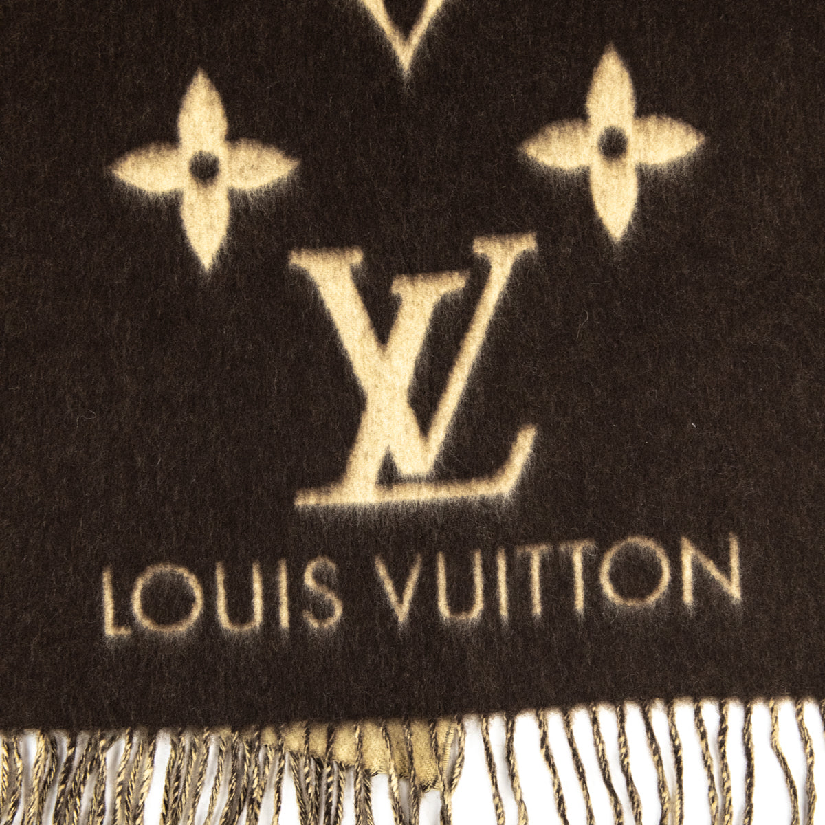 Louis Vuitton Brown & Beige Monogram Cashmere Reykjavik Scarf - Love that Bag etc - Preowned Authentic Designer Handbags & Preloved Fashions