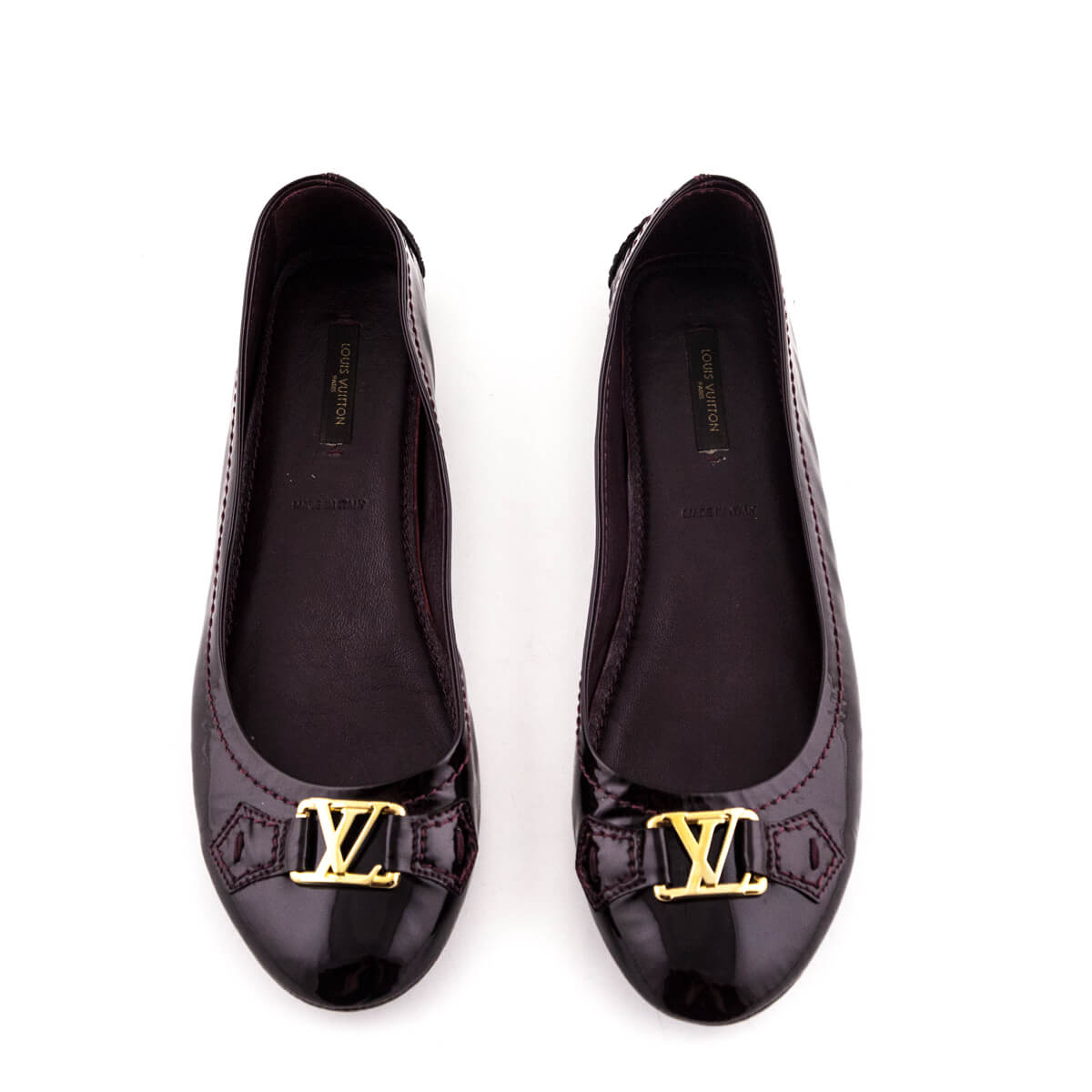 Authentic Louis Vuitton Burgundy Patent Leather LV Logo Ballet
