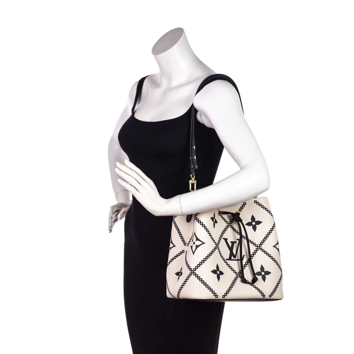 Louis Vuitton Cream & Black Empreinte Monogram Giant Broderies NeoNoe MM - Love that Bag etc - Preowned Authentic Designer Handbags & Preloved Fashions
