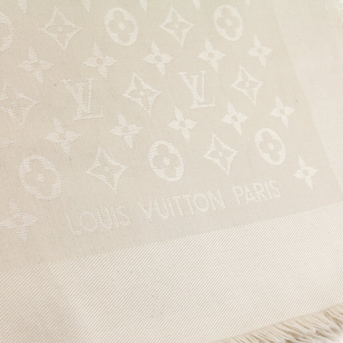 Louis Vuitton Ivory Silk & Wool Monogram Classic Shawl - Love that Bag etc - Preowned Authentic Designer Handbags & Preloved Fashions