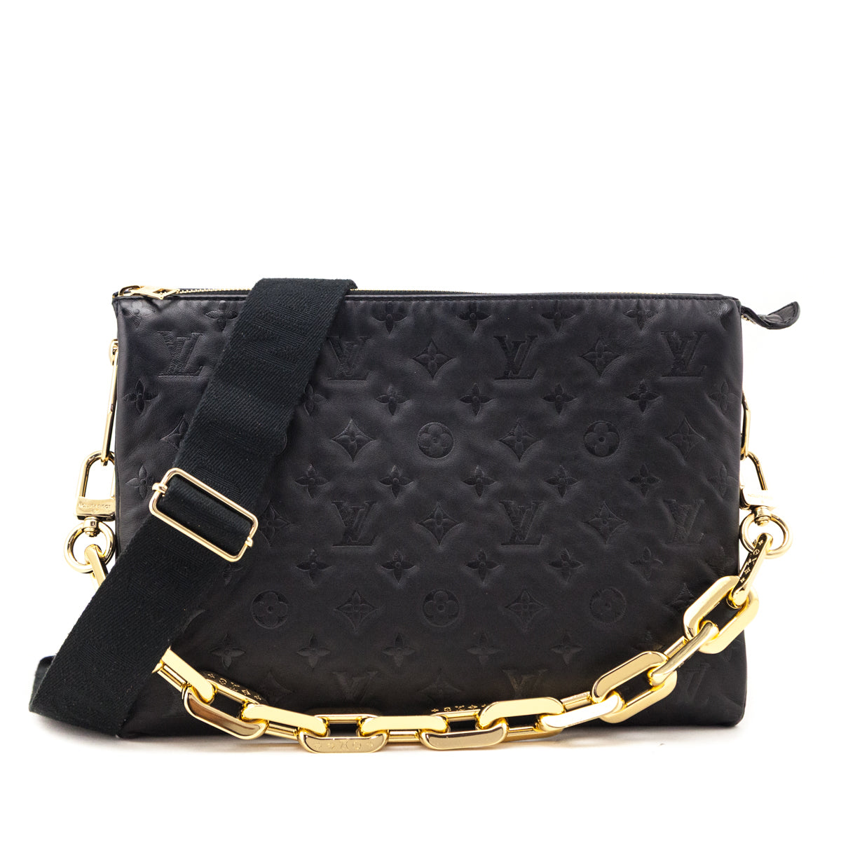 Louis Vuitton Black Lambskin Embossed Monogram Coussin MM