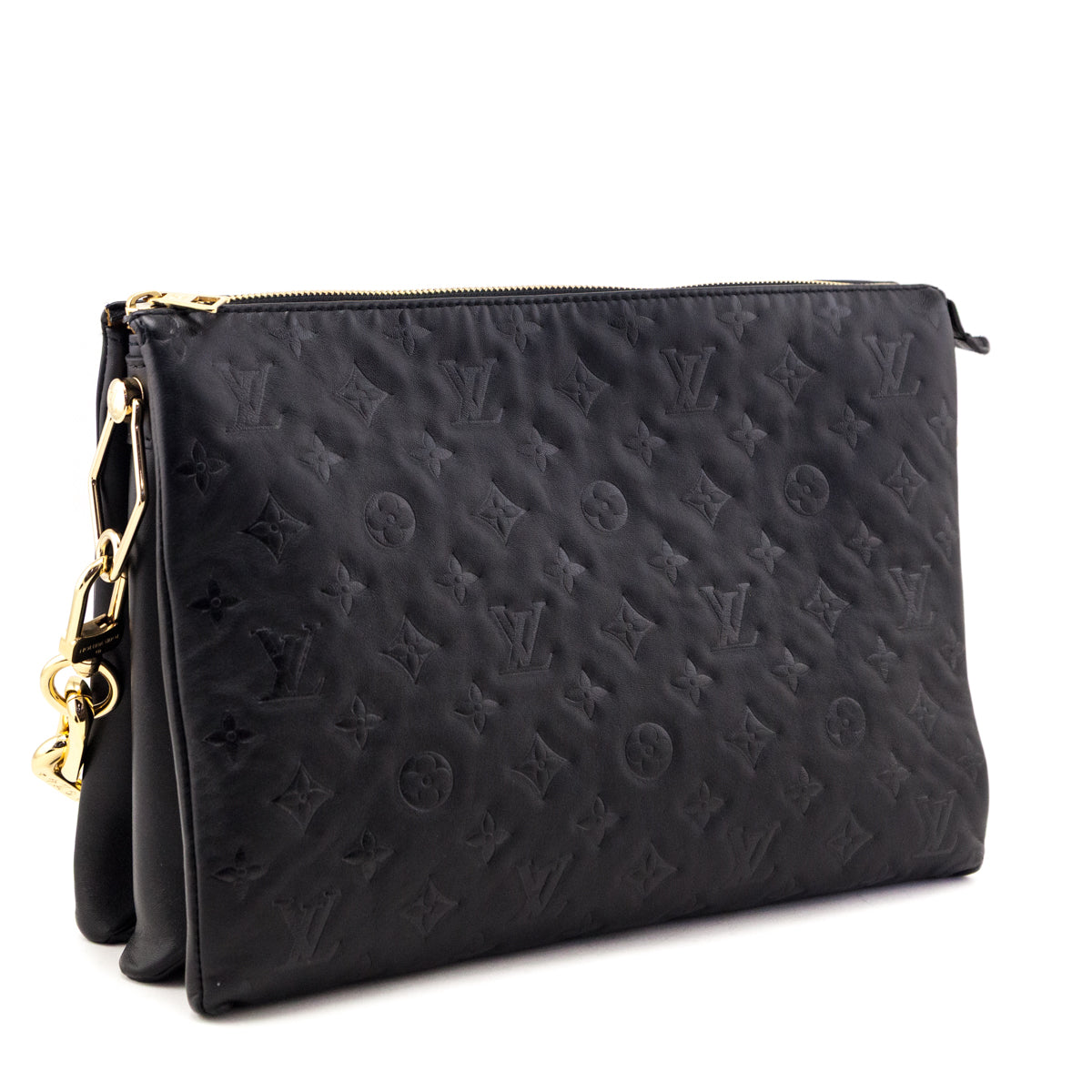 Louis Vuitton Black Lambskin Embossed Monogram Coussin MM