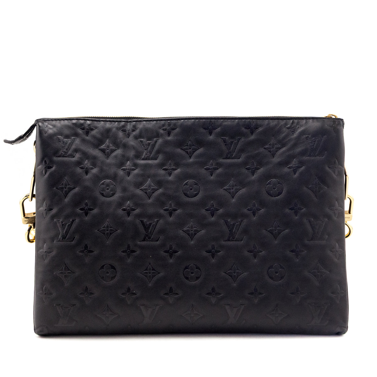 Louis Vuitton Black Lambskin Embossed Monogram Coussin MM