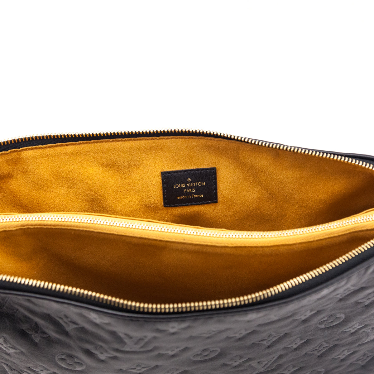 Louis Vuitton Black Lambskin Embossed Monogram Coussin MM