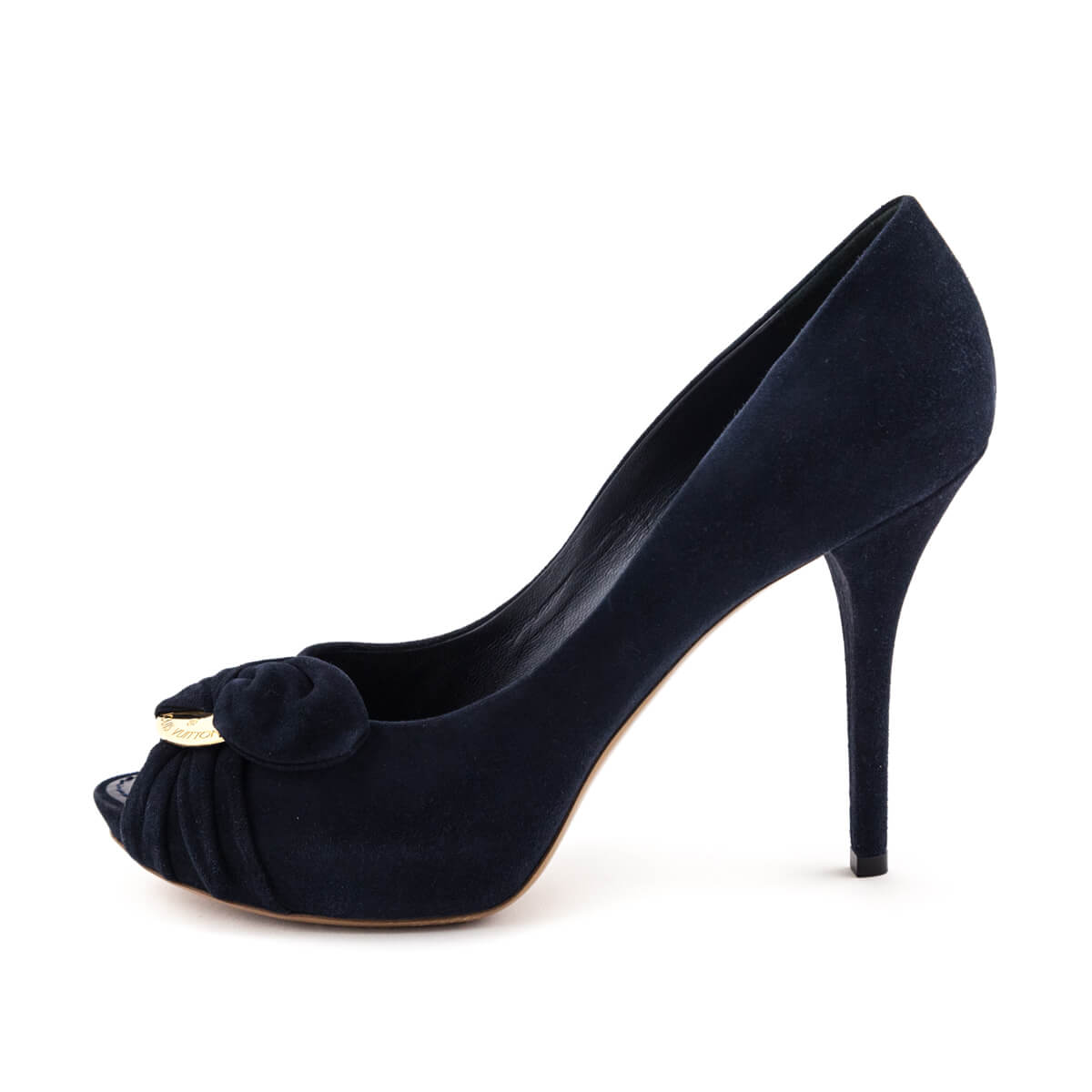 Louis Vuitton Navy Suede Peep Toe Pumps Size US 9 | EU 39 - Love that Bag etc - Preowned Authentic Designer Handbags & Preloved Fashions