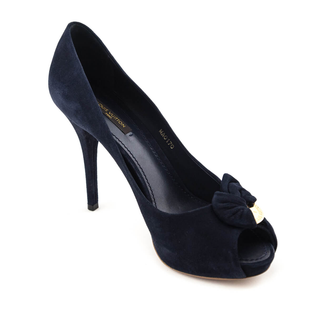 Louis Vuitton Navy Suede Peep Toe Pumps Size US 9 | EU 39 - Love that Bag etc - Preowned Authentic Designer Handbags & Preloved Fashions