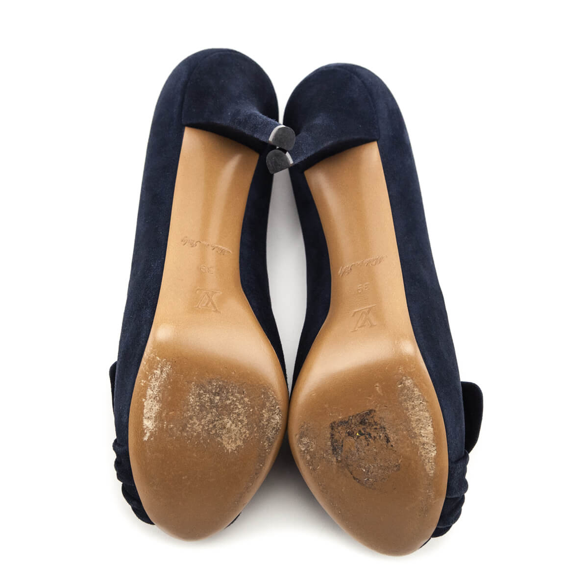 Louis Vuitton Navy Suede Peep Toe Pumps Size US 9 | EU 39 - Love that Bag etc - Preowned Authentic Designer Handbags & Preloved Fashions