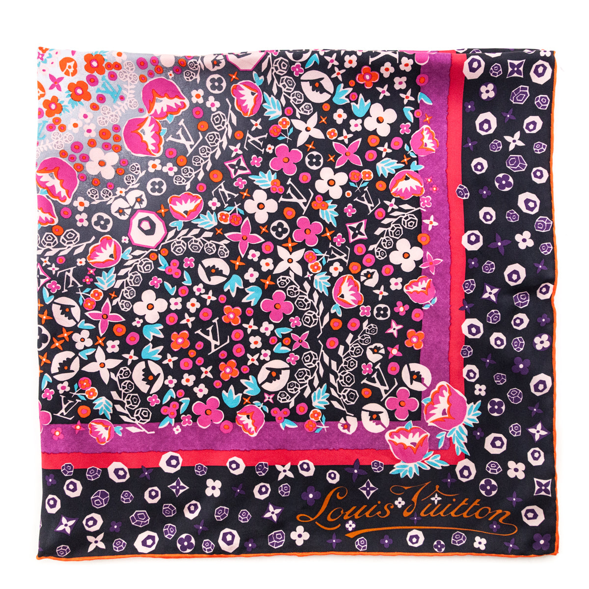 Louis Vuitton Pink, Black & Orange Lily Silk Scarf - Love that Bag etc - Preowned Authentic Designer Handbags & Preloved Fashions