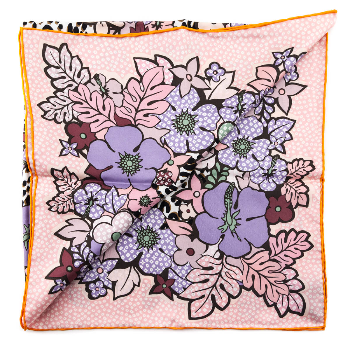 Louis Vuitton Pink & Orange Floral and Leopard Silk Scarf