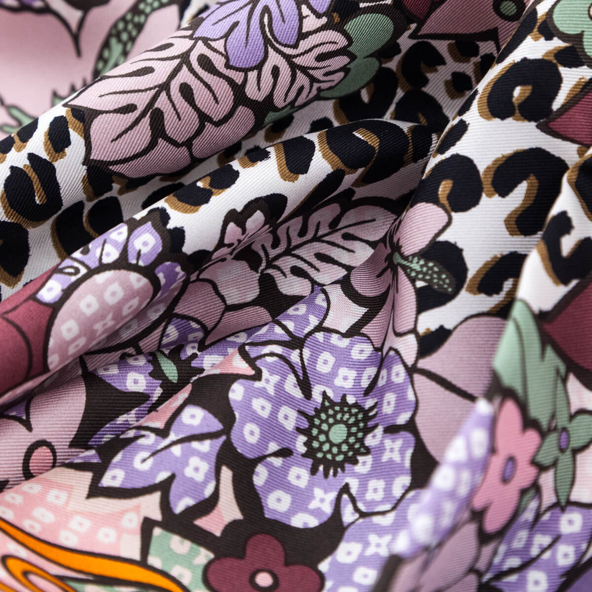 Louis Vuitton Pink & Orange Floral and Leopard Silk Scarf