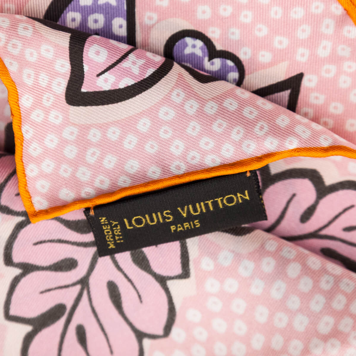Louis Vuitton Pink & Orange Floral and Leopard Silk Scarf