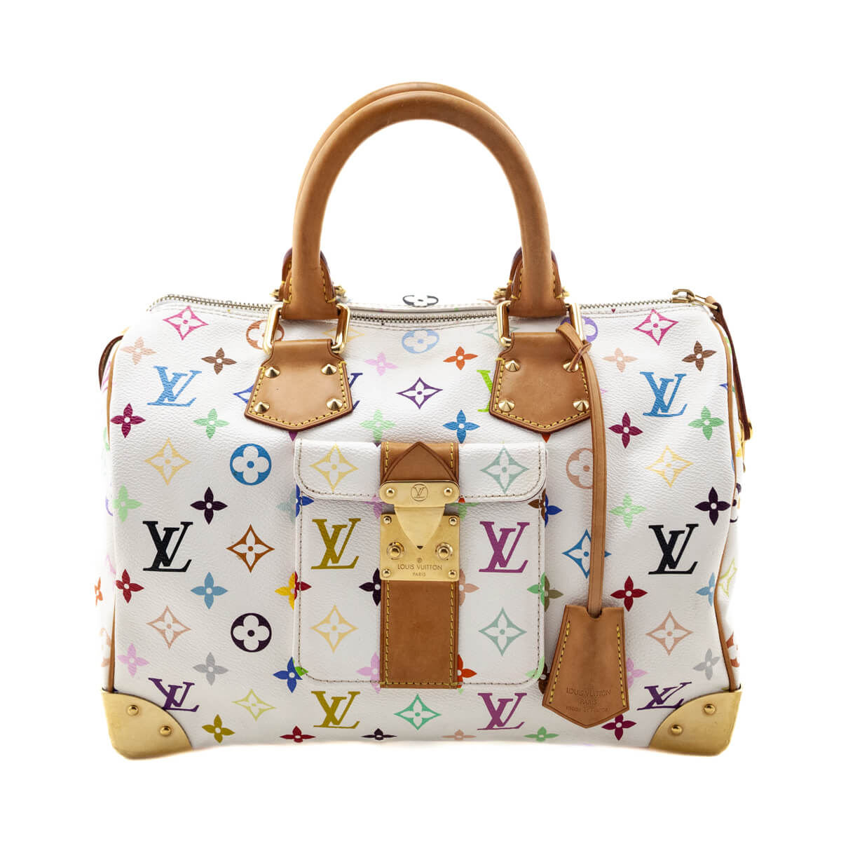 Louis Vuitton White Monogram Multicolor Speedy 30 - Love that Bag etc - Preowned Authentic Designer Handbags & Preloved Fashions