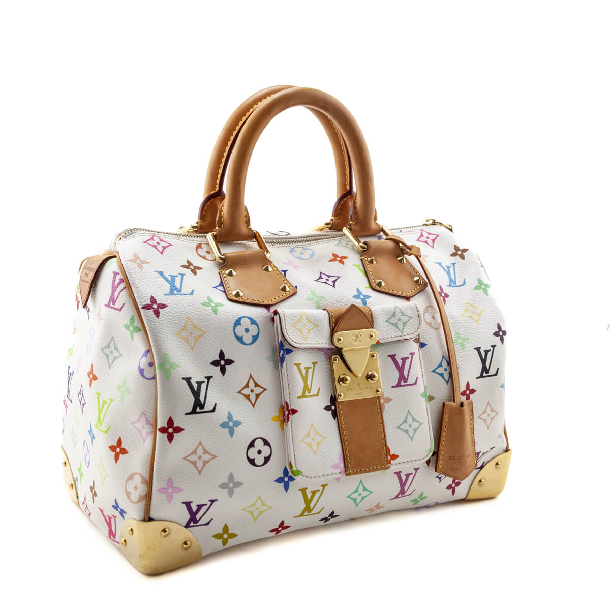Louis Vuitton White Monogram Multicolor Speedy 30 - Love that Bag etc - Preowned Authentic Designer Handbags & Preloved Fashions