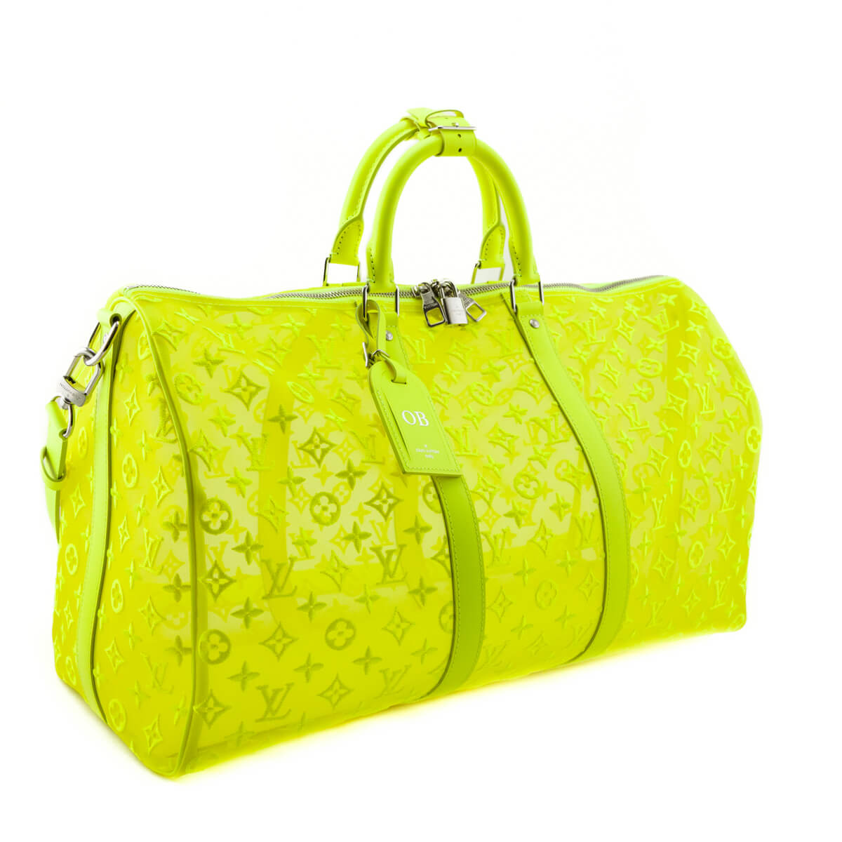 Louis Vuitton Yellow Monogram Fluo See Through Virgil Abloh Keepall Bandouliere 50