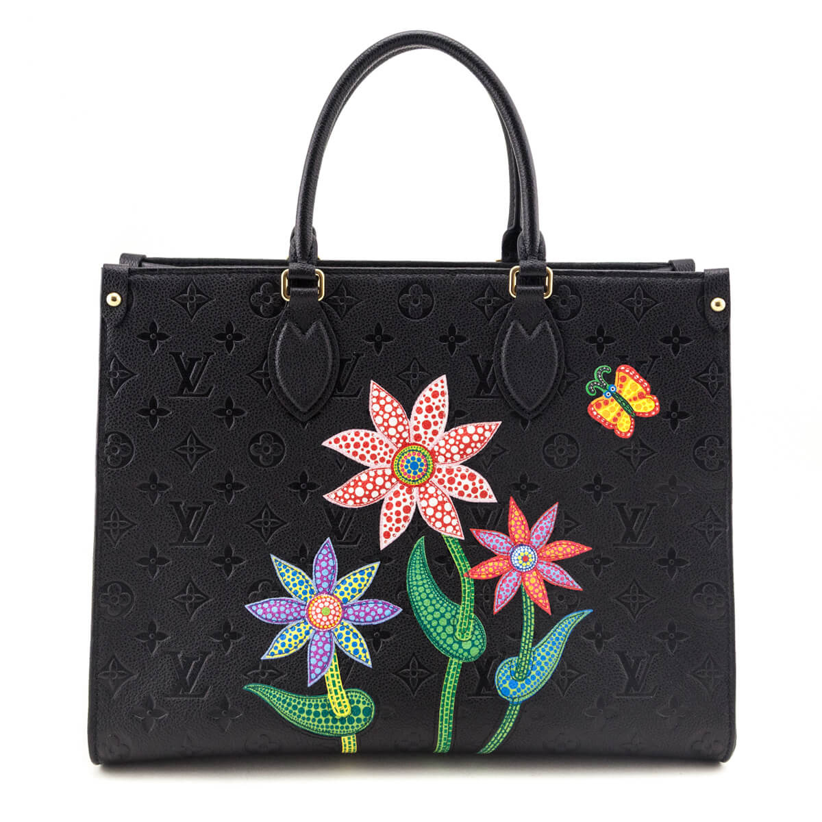 Louis Vuitton x Yayoi Kusama Black Monogram Empreinte Flowers OnTheGo MM - Love that Bag etc - Preowned Authentic Designer Handbags & Preloved Fashions