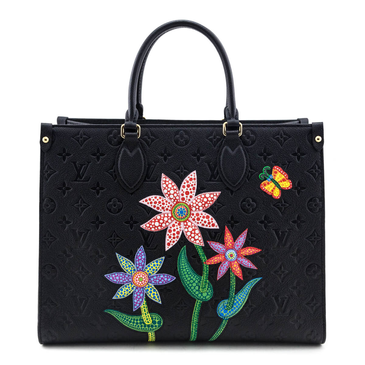 Louis Vuitton x Yayoi Kusama Black Monogram Empreinte Flowers OnTheGo MM - Love that Bag etc - Preowned Authentic Designer Handbags & Preloved Fashions