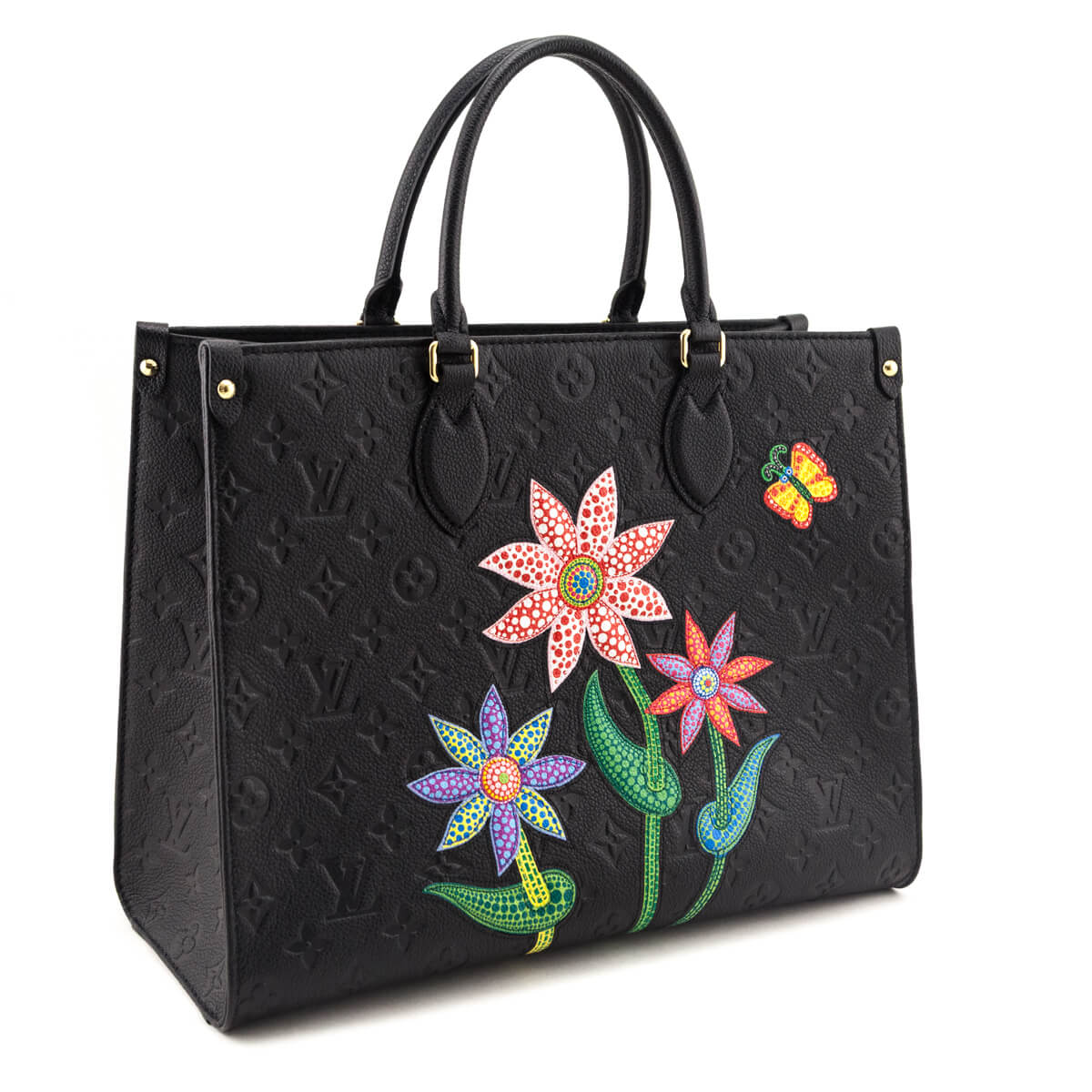 Louis Vuitton x Yayoi Kusama Black Monogram Empreinte Flowers OnTheGo MM - Love that Bag etc - Preowned Authentic Designer Handbags & Preloved Fashions
