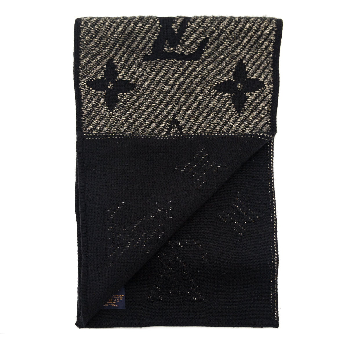 Louis Vuitton Black & Gold Wool Cashmere Monogram Scarf
