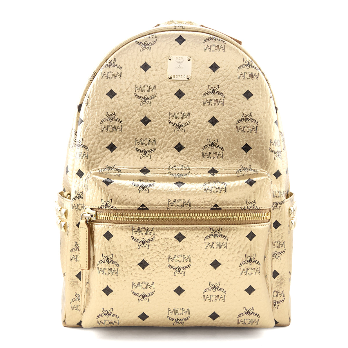 MCM Gold Metallic Visetos Outline Stud Medium Stark Backpack - Love that Bag etc - Preowned Authentic Designer Handbags & Preloved Fashions
