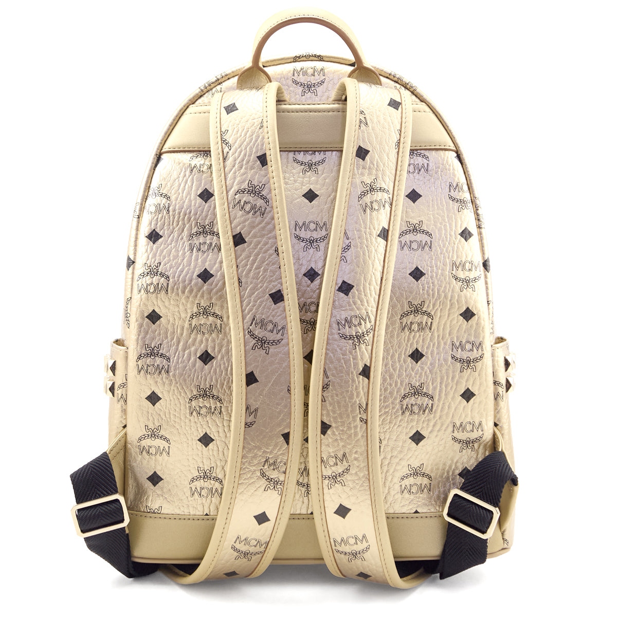 MCM Gold Metallic Visetos Outline Stud Medium Stark Backpack - Love that Bag etc - Preowned Authentic Designer Handbags & Preloved Fashions
