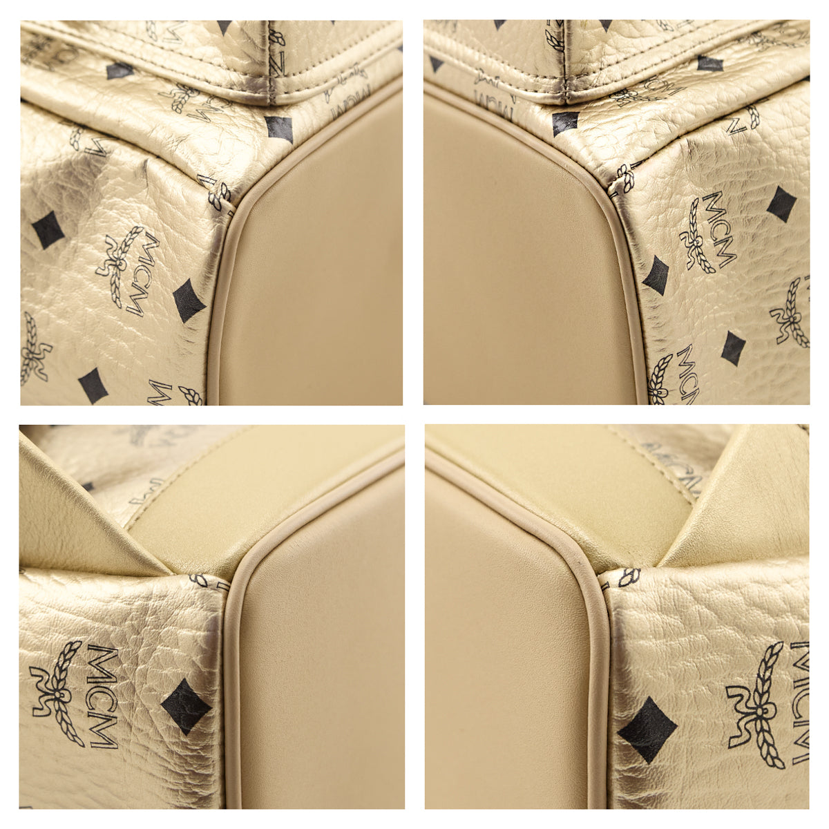 MCM Gold Metallic Visetos Outline Stud Medium Stark Backpack - Love that Bag etc - Preowned Authentic Designer Handbags & Preloved Fashions