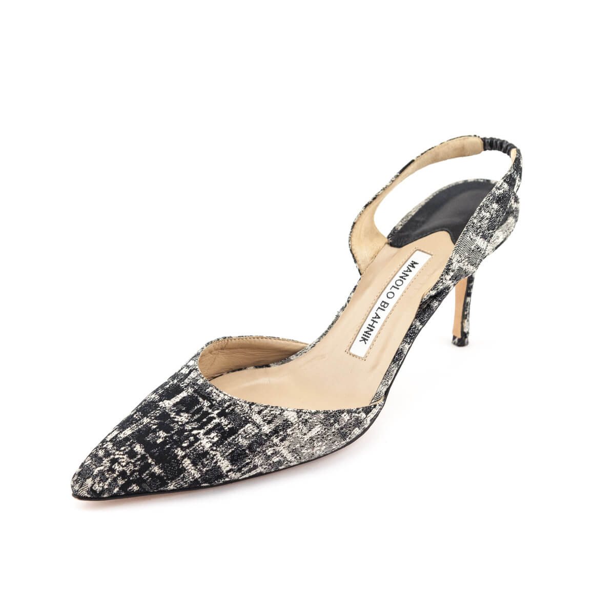 Manolo Blahnik Black & White Tweed Carolyn Slingback Pumps Size US 8.5 | EU 38.5 - Love that Bag etc - Preowned Authentic Designer Handbags & Preloved Fashions