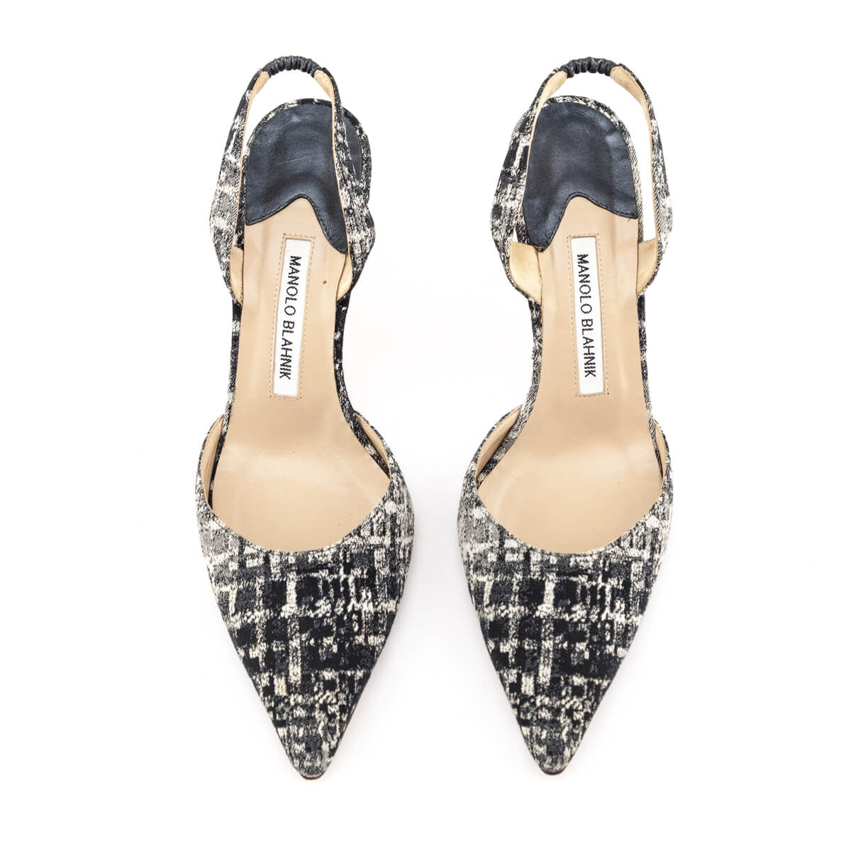 Manolo Blahnik Black & White Tweed Carolyn Slingback Pumps Size US 8.5 | EU 38.5 - Love that Bag etc - Preowned Authentic Designer Handbags & Preloved Fashions