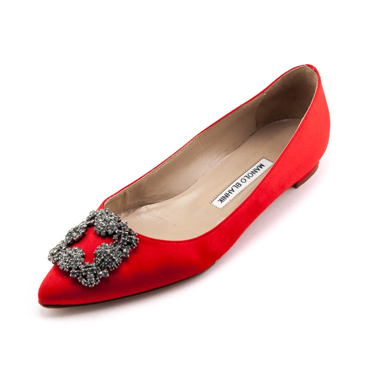 Manolo Blahnik Red Satin Hangisi Flats Size US 8 | EU 38 - Love that Bag etc - Preowned Authentic Designer Handbags & Preloved Fashions