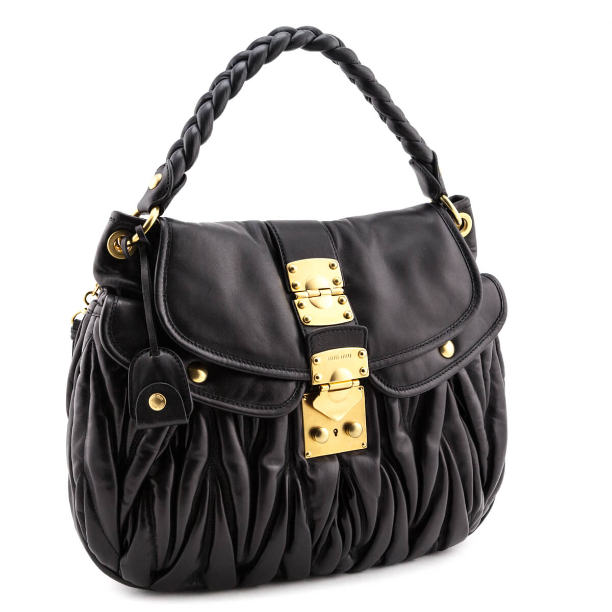 Miu Miu Black Matelasse Lux Nappa Leather Coffer Satchel - Love that Bag etc - Preowned Authentic Designer Handbags & Preloved Fashions