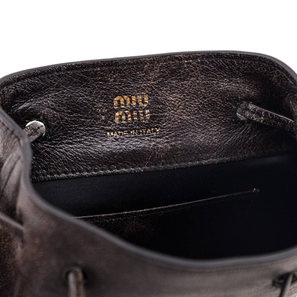 Miu Miu Coffee Distressed Nappa Pouch - Love that Bag etc - Preowned Authentic Designer Handbags & Preloved Fashions