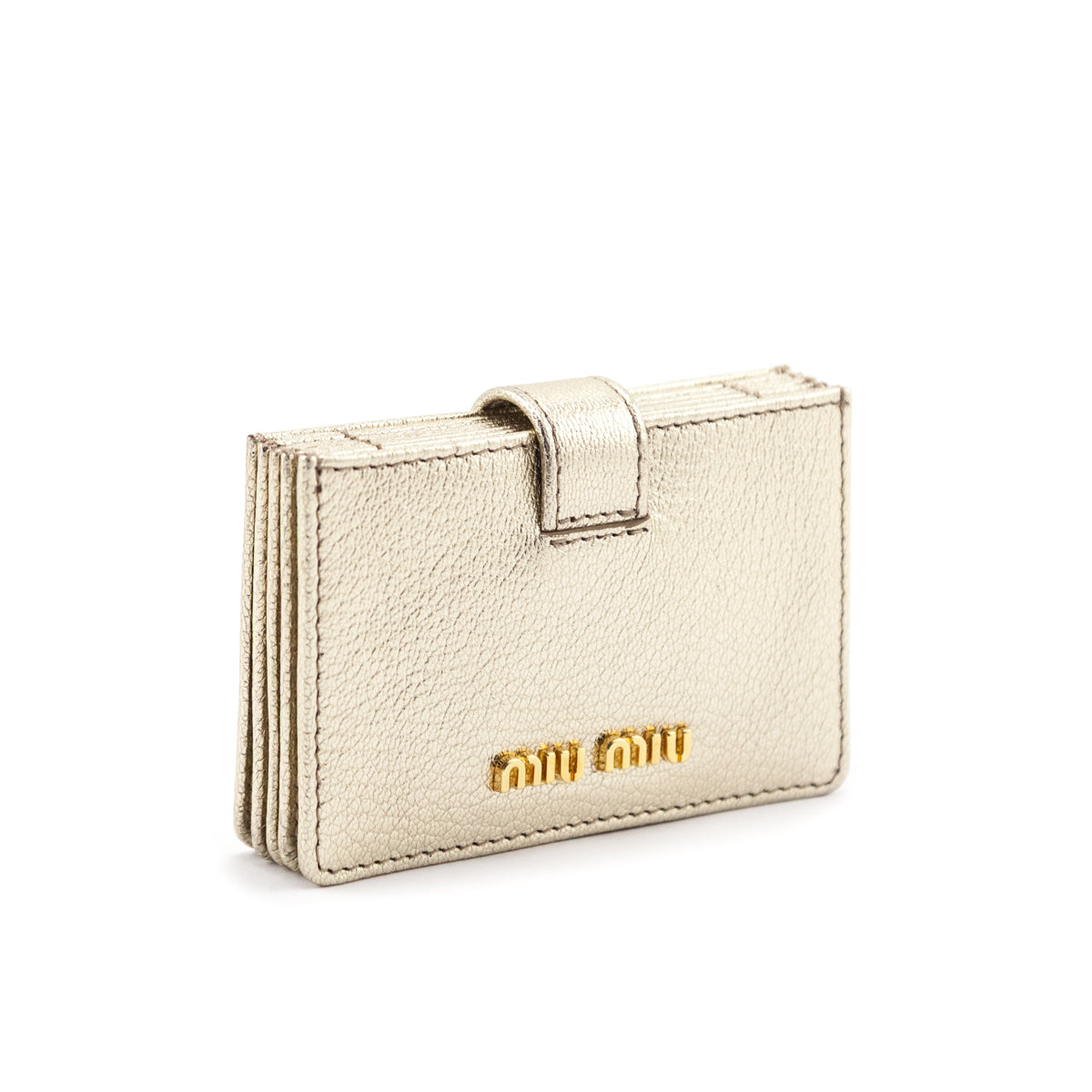Miu Miu Gold Madras Accordion Card Holder Wallet - Love that Bag etc - Preowned Authentic Designer Handbags & Preloved Fashions