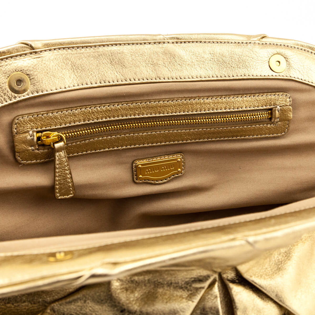 Miu Miu Metallic Gold Soft Calfskin Oversized Clutch - Love that Bag etc - Preowned Authentic Designer Handbags & Preloved Fashions